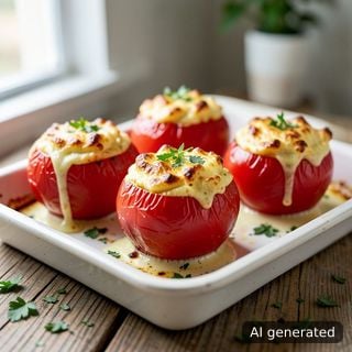 Червени домати с кашкавален сос — на фурна