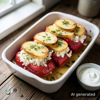 Пиперки, пълнени с извара и ориз — на фурна